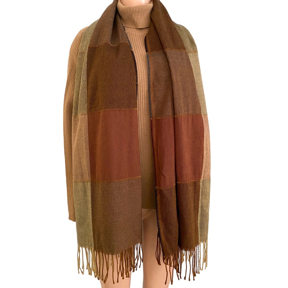 Manifattura Tessile Chiti Italia Earth Tone Color Block Fringe Blanket Scarf